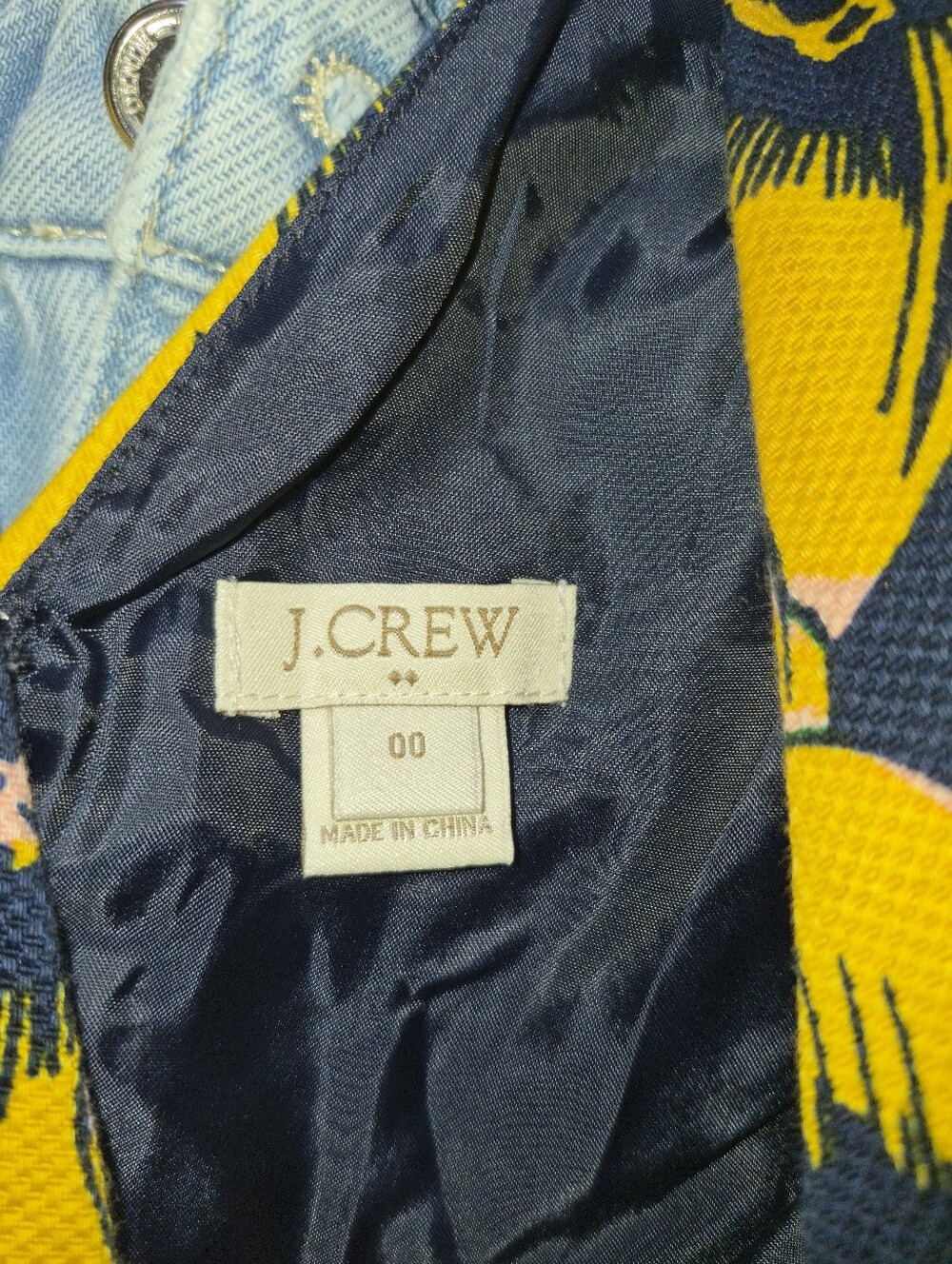 J.Crew Floral Fit & Flare Dress Women's Size 00 Yellow Navy Sleeveless V-Neck - Picture 3 of 3